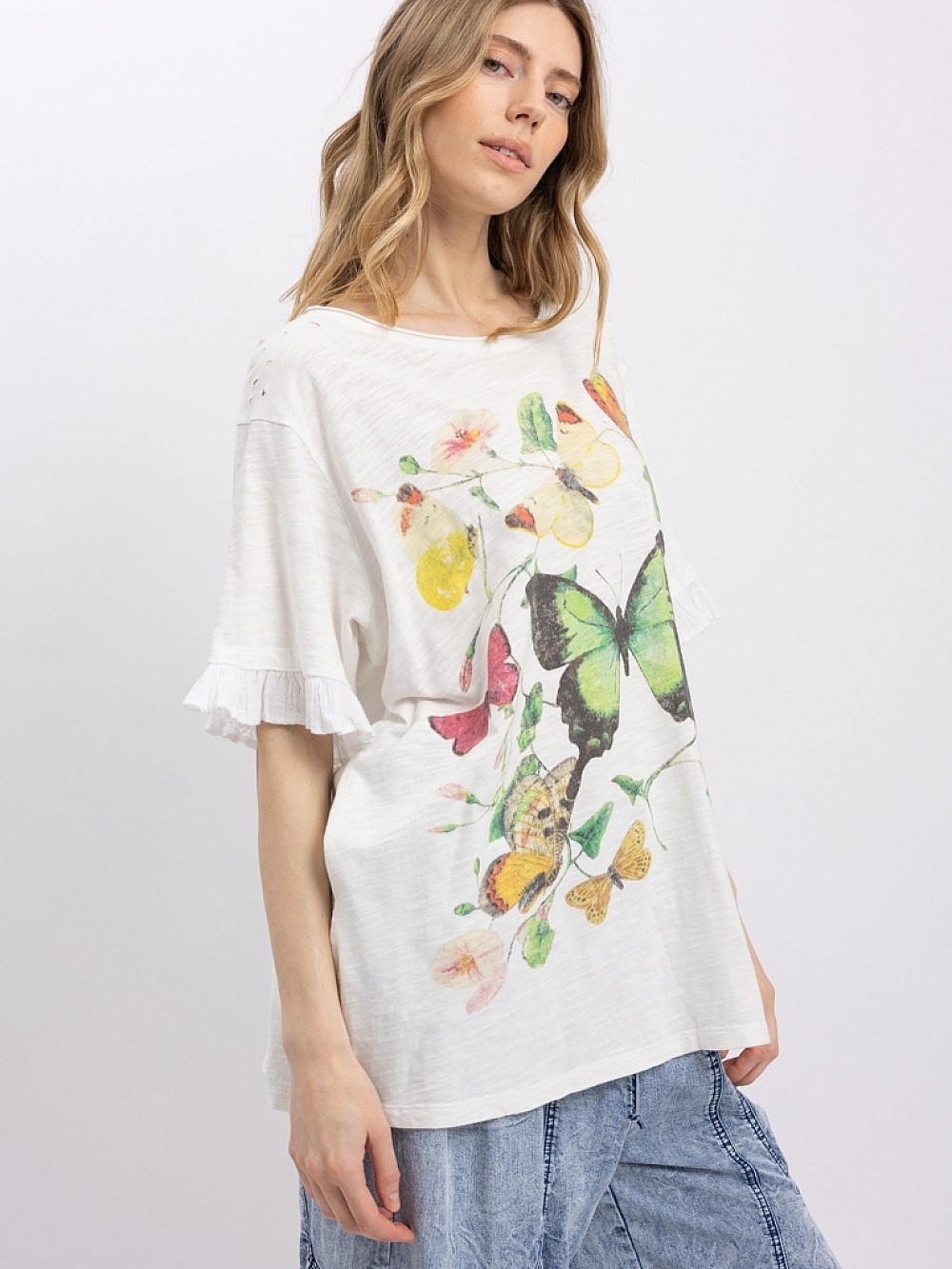 Blue Velvet NWT Butterfly Print White Tee